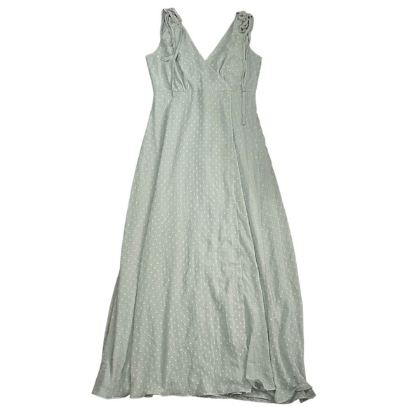 Lulus Romantic Possibilities Sage Brush Swiss Dot Maxi Dress sz L - Picture 2 of 13